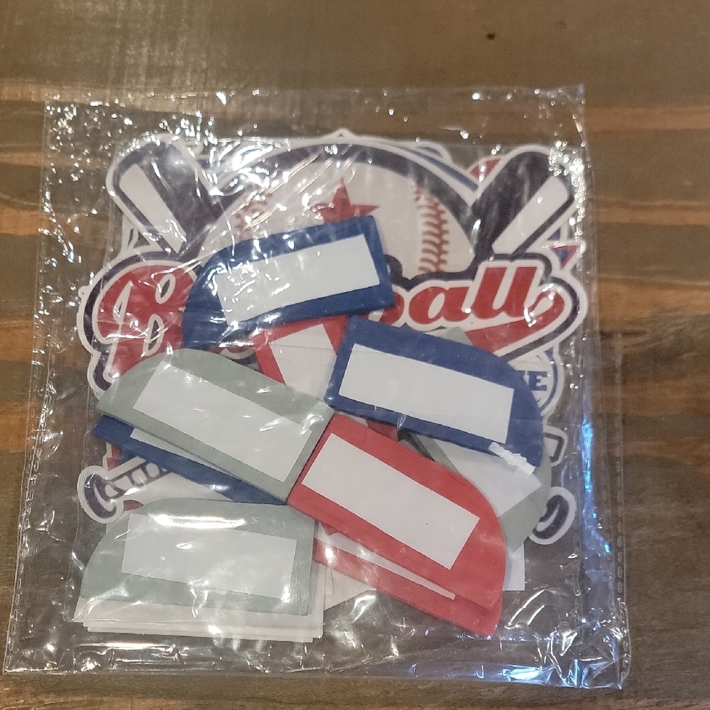 Amazon Baseball Party Labels - Red, Blue, Gray